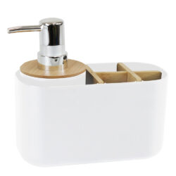 Organizador de banheiro de plástico c/ dispenser pump 280ml bambu branco - Mood